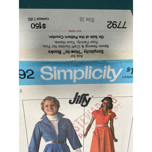 Shirtwaist Dress Belted Size 16 Vtg 1976 Sewing Pattern 7792 Simplicity FF - Picture 4 of 4